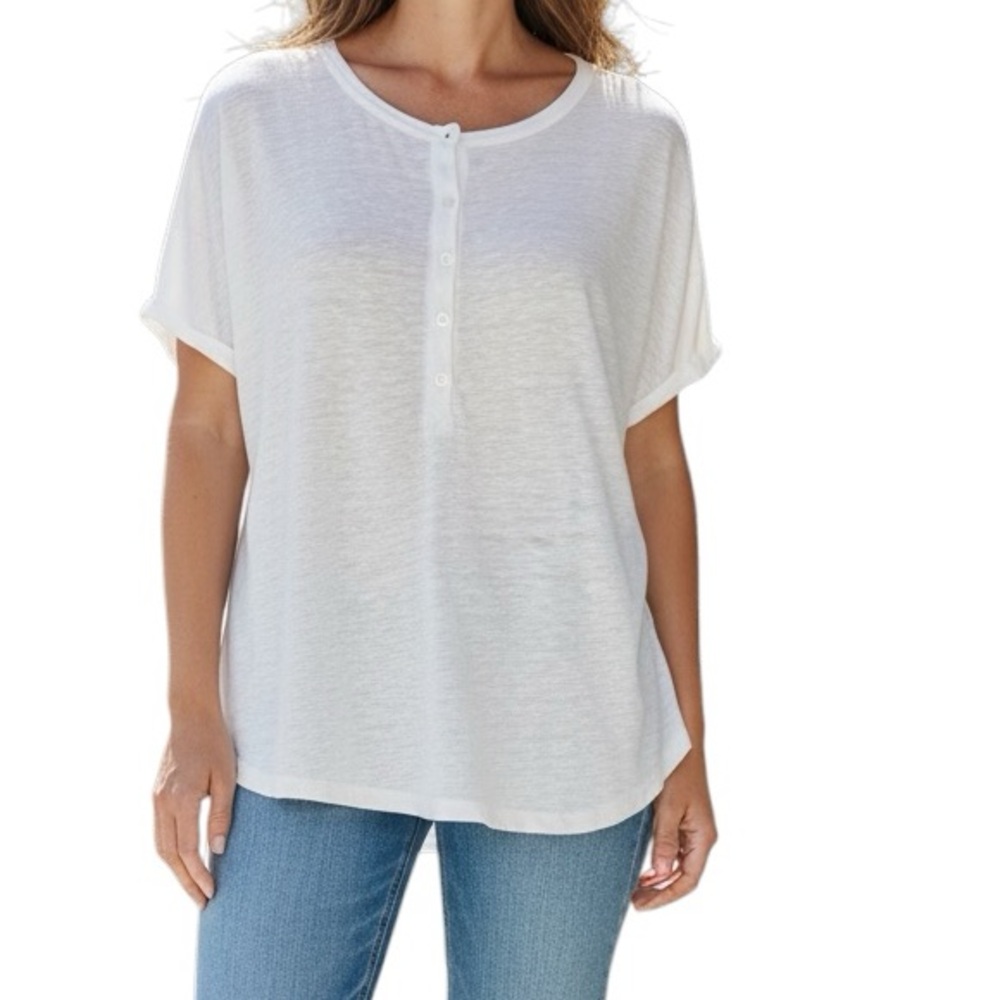 J.Crew  White Slub linen roll cuff henley short sleeve tee Shirt Women’s  XXL